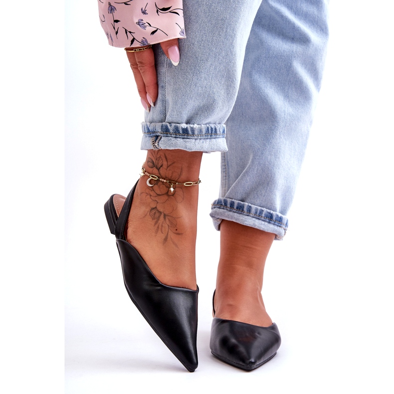 Dámské ekologické pokožky klouzavé černých balerínů černá 2