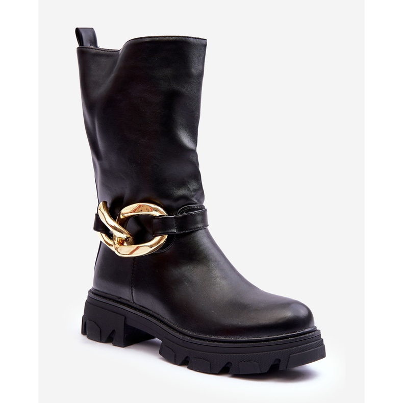 Kožené kozačky na plochém podpatku černá Diominna 1 Kožené kozačky na plochém podpatku černá Diominna 1