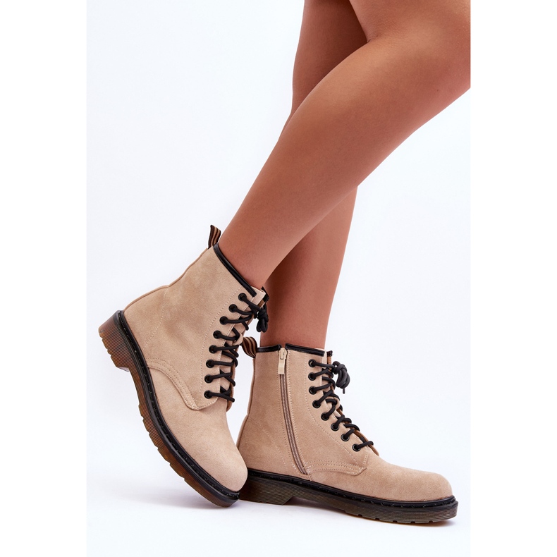 Asteoris Semišové pracovní boty s plochým podpatkem Béžová béžový 2