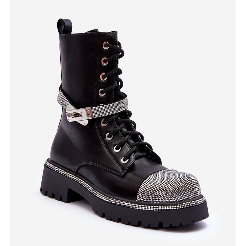 Dámské kožené zdobené pracovní boty Black Totah černá 1