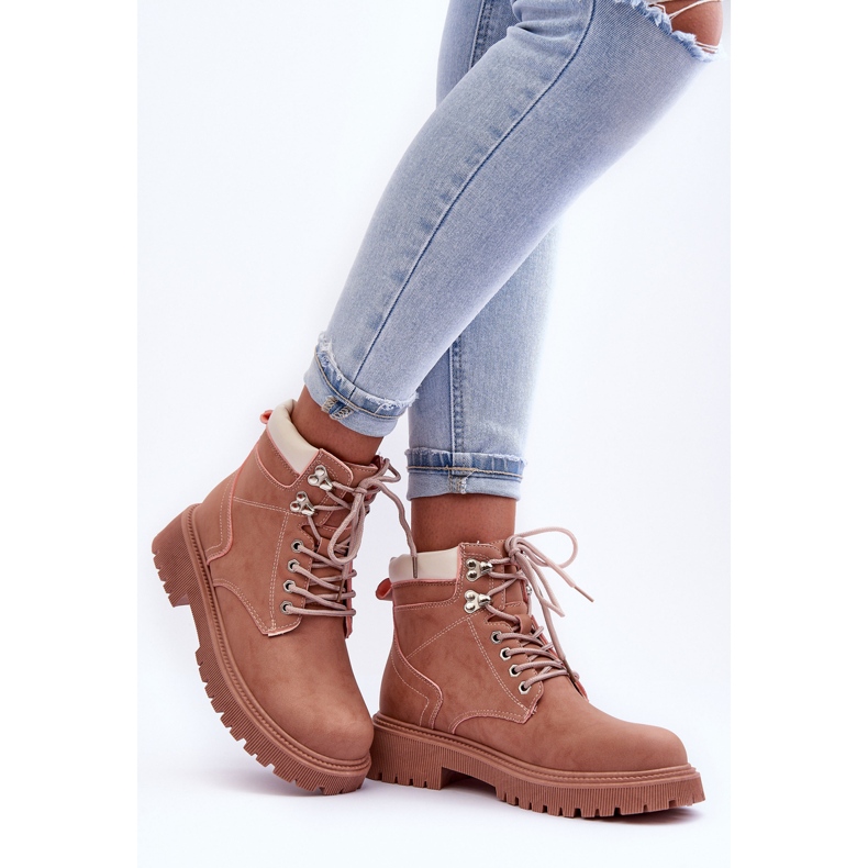 Dámské kožené teplé Trappers růžové hůlky růžový 2