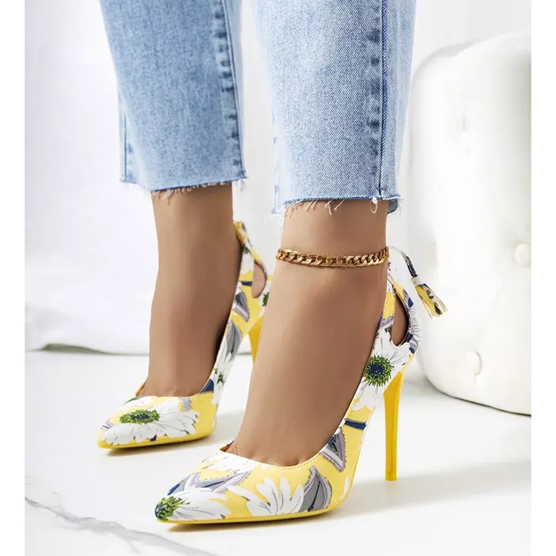 Žluté vysoké podpatky s květinovým vzorem Jalisa vícebarevný žlutá 1