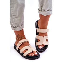 Kožené klasické dámské pantofle na suchý zip Béžová Amedon béžový 3