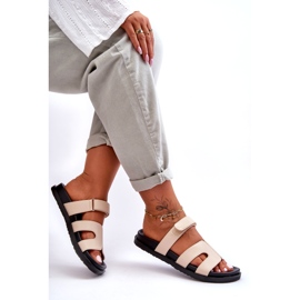 Kožené klasické dámské pantofle na suchý zip Béžová Amedon béžový 1