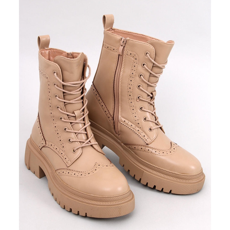Šněrovací kozačky Aubert Khaki béžový 1