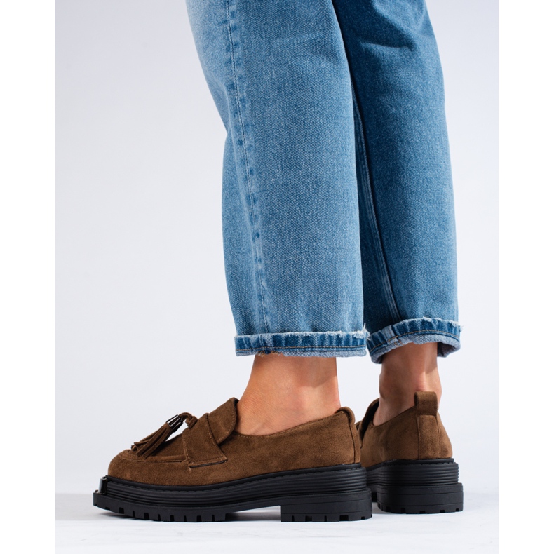 Dámské hnědé semišové mokasíny na platformě Shelovet hnědý 1