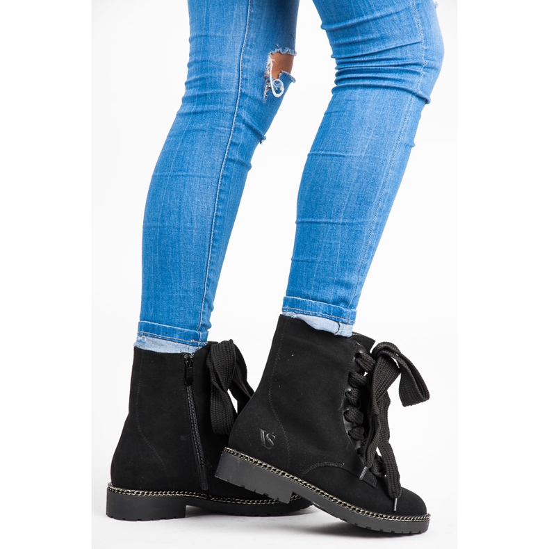 Vices New Collection Kozačky se širokými tkaničkami černý 1