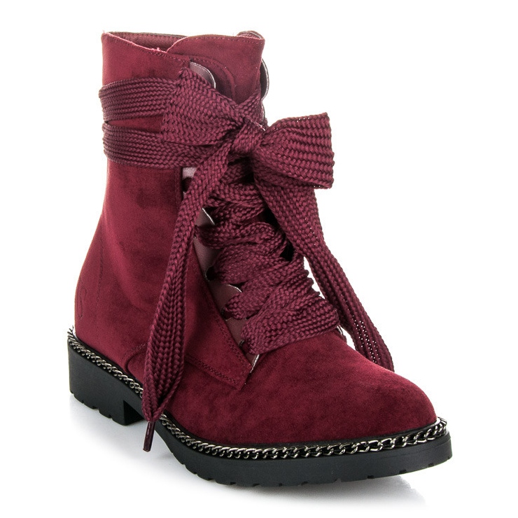 Vices New Collection Kozačky se širokými bordovými tkaničkami červený 1
