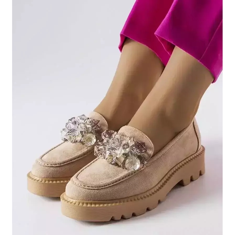 Venezia Béžové mokasíny zdobené křišťály Vinceza béžový 1