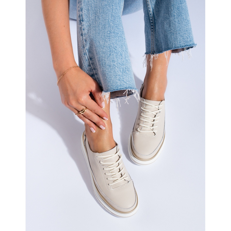 SHELOVET Dámské béžové kožené boty na platformě Shlovet béžový 1