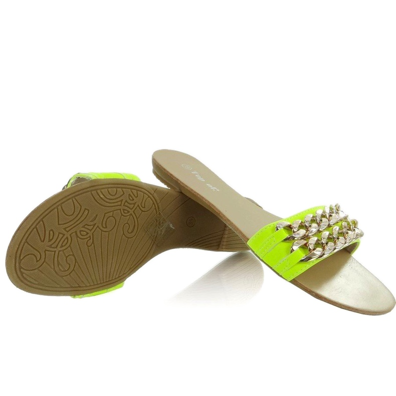 Pantofle se zlatým řetízkem MB-6272 žlutá-fluo 1