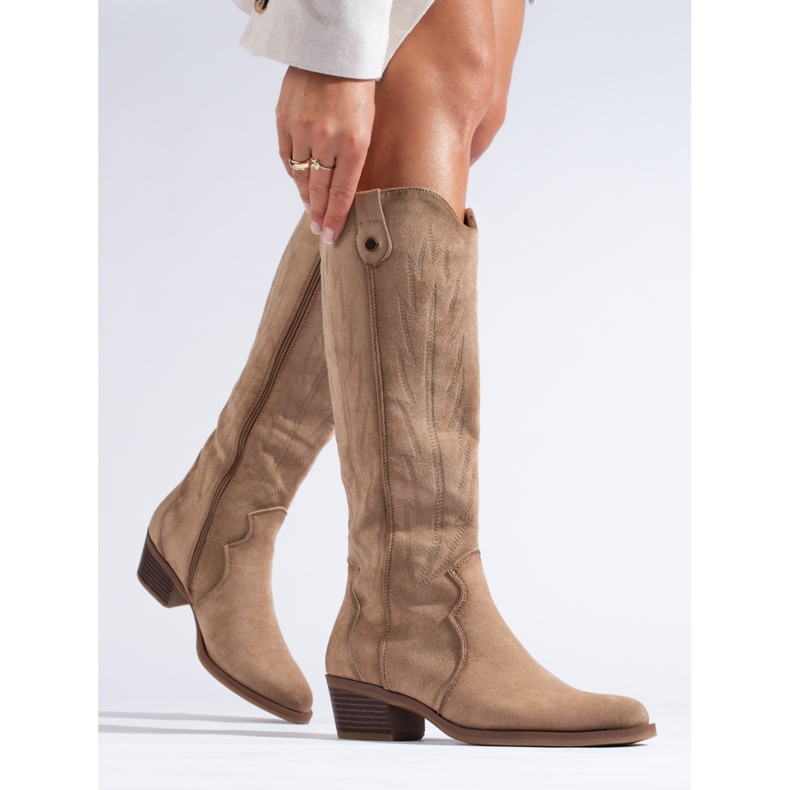 Béžové semišové kovbojské boty Shelovet béžový 1