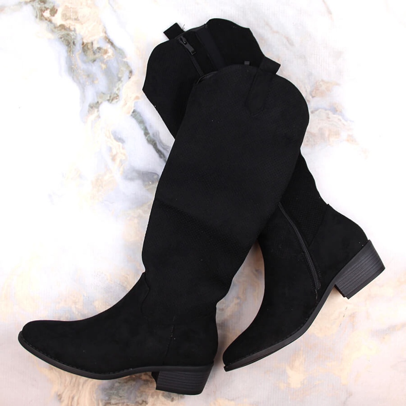 Dámské semišové zateplené kozačky černé Jezzi RMR2353-4 černá 1 Dámské semišové zateplené kozačky černé Jezzi RMR2353-4 černá 1