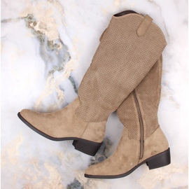 Dámské béžové zateplené semišové kozačky Jezzi RMR2353-4 béžový 1