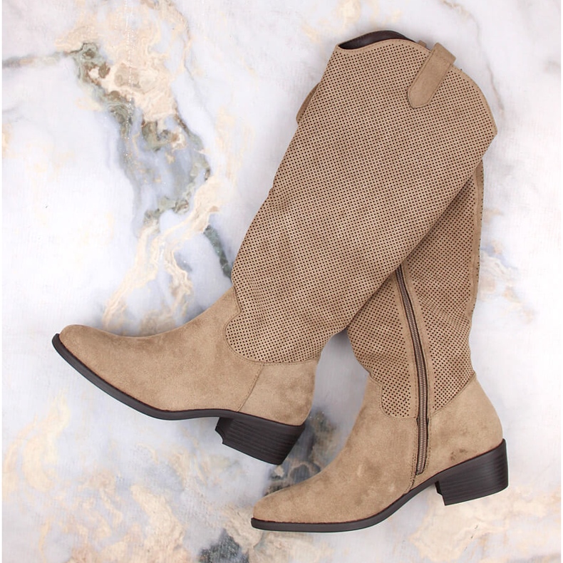 Dámské béžové zateplené semišové kozačky Jezzi RMR2353-4 béžový 1