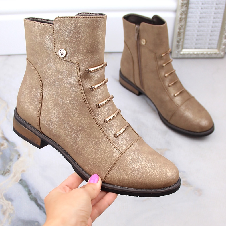 Dámské ploché kozačky zateplené béžově zlaté Jezzi ASA62-16 béžový 1 Dámské ploché kozačky zateplené béžově zlaté Jezzi ASA62-16 béžový 1