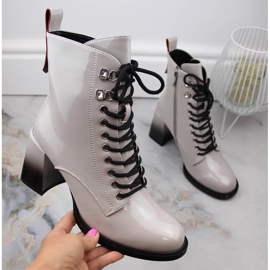 Dámské lakované kozačky na podpatku D&amp;A S.Barski Premium Collection MR870-06 šedá 1