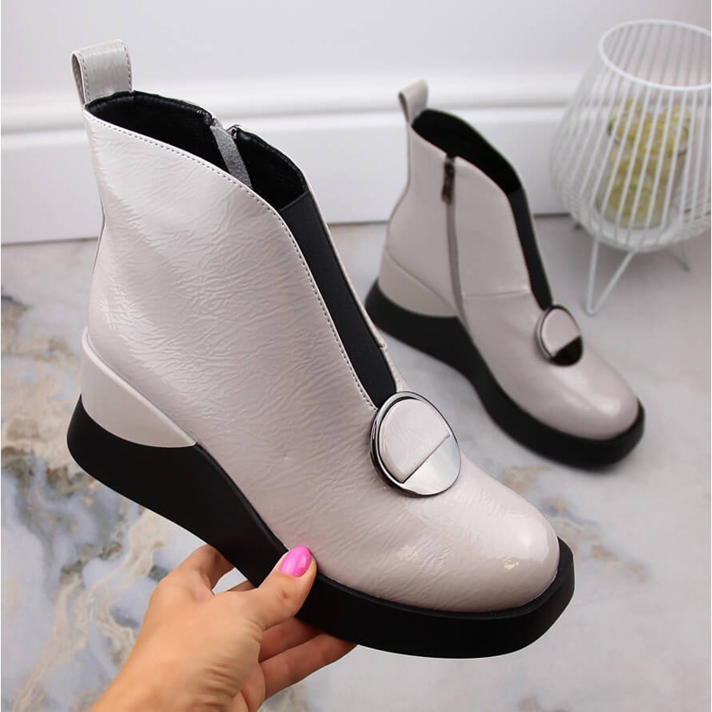 Šedé dámské kozačky na klínku D&amp;A S.Barski Premium Collection MR870-36 šedá 1