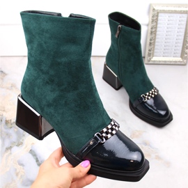 Dámské kozačky na ozdobných podpatcích zelené D&amp;A S.Barski Premium Collection MR870-70 zelený 1