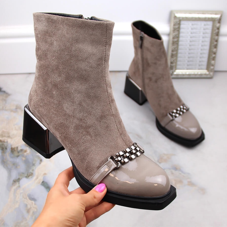 Dámské kozačky na ozdobném podpatku béžové D&amp;A S.Barski Premium Collection MR870-70 béžový 1