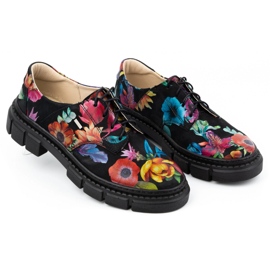 ARS Dámské kožené boty na silné podrážce s květinami 1163 černá 3
