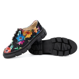 ARS Dámské kožené boty na silné podrážce s květinami 1163 černá 9