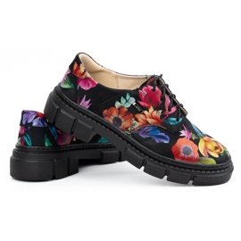 ARS Dámské kožené boty na silné podrážce s květinami 1163 černá 10