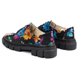 ARS Dámské kožené boty na silné podrážce s květinami 1163 černá 11