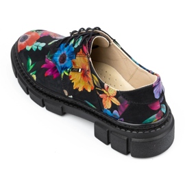 ARS Dámské kožené boty na silné podrážce s květinami 1163 černá 12