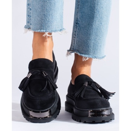 Černé semišové střapcové mokasíny od Shelovet černá 1