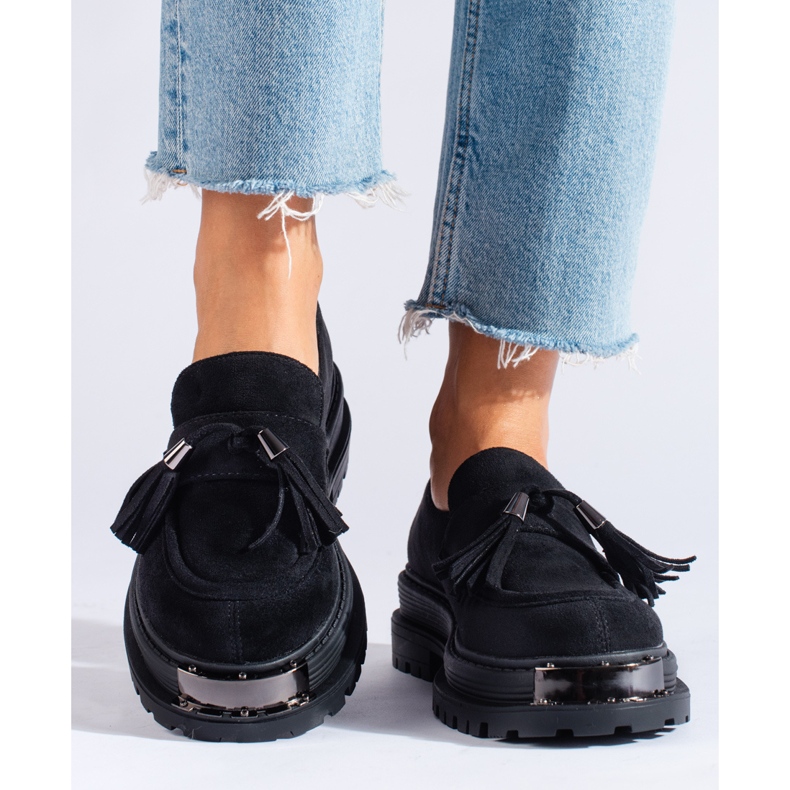 Černé semišové střapcové mokasíny od Shelovet černá 1