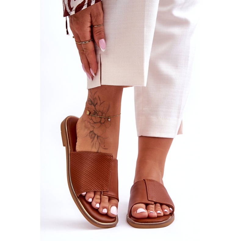 Dámské kožené pantofle Camel Harmony hnědý 2