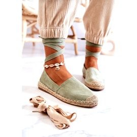 Zelené semišové espadrilky se zavazováním zelený 1