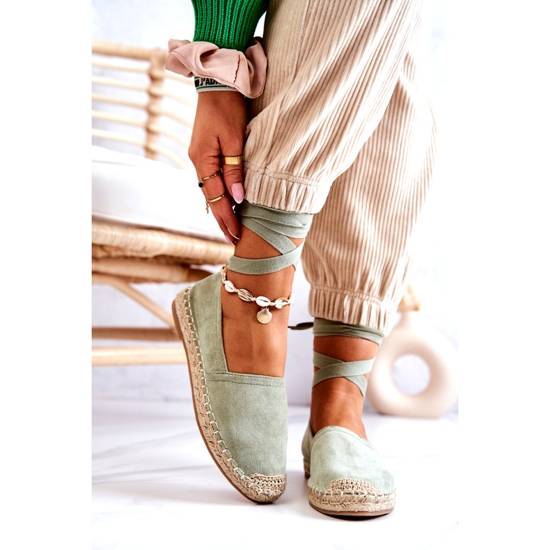 Zelené semišové espadrilky se zavazováním zelený 2