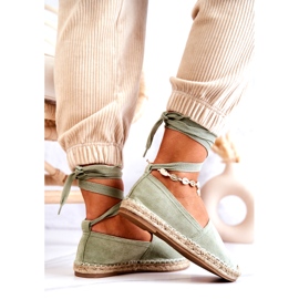 Zelené semišové espadrilky se zavazováním zelený 4