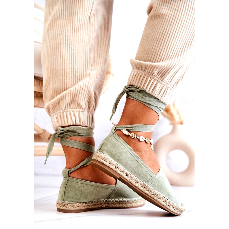 Zelené semišové espadrilky se zavazováním zelený 4