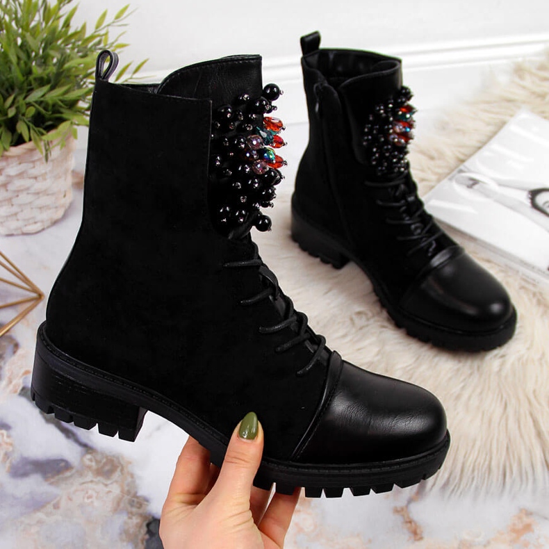 Dámské zateplené pracovní boty s korálky, černé Jezzi RMR2071-15 černá 2 Dámské zateplené pracovní boty s korálky, černé Jezzi RMR2071-15 černá 2