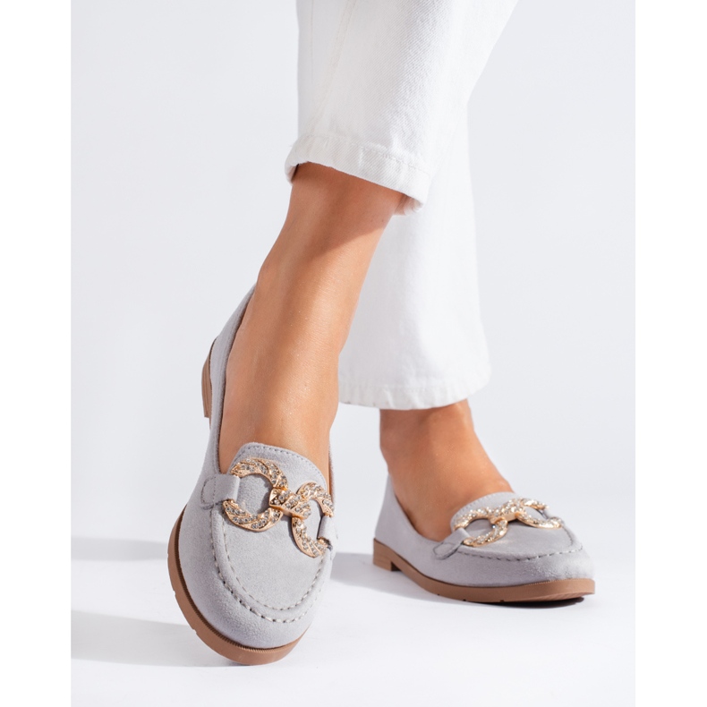 SHELOVET Dámské šedé semišové mokasíny Shelovvet šedá 1