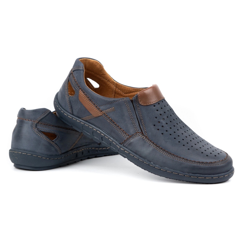 Olivier Pánské kožené mokasíny na léto 602 navy blue modrý 4