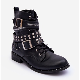 LU BOO Dětské kotníkové boty s cvočky, zipem a přezkami, černé černá 1 LU BOO Dětské kotníkové boty s cvočky, zipem a přezkami, černé černá 1