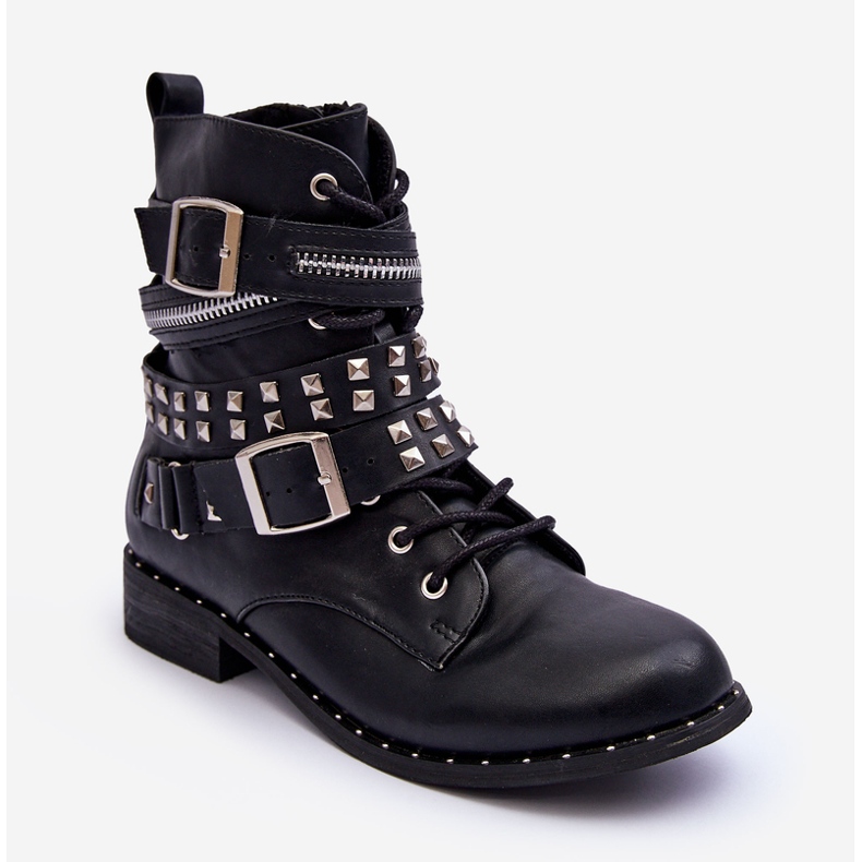 LU BOO Dětské kotníkové boty s cvočky, zipem a přezkami, černé černá 1 LU BOO Dětské kotníkové boty s cvočky, zipem a přezkami, černé černá 1