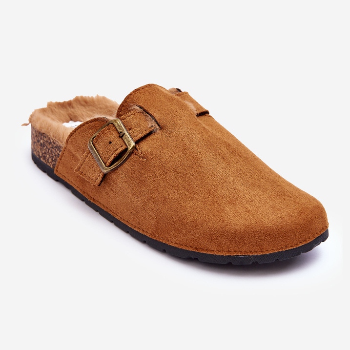 Dámské semišové žabky s kožíškem, hnědá haidamia hnědý 1