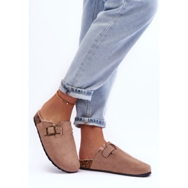 Béžové dámské semišové žabky s kožešinou Haidamia béžový 2