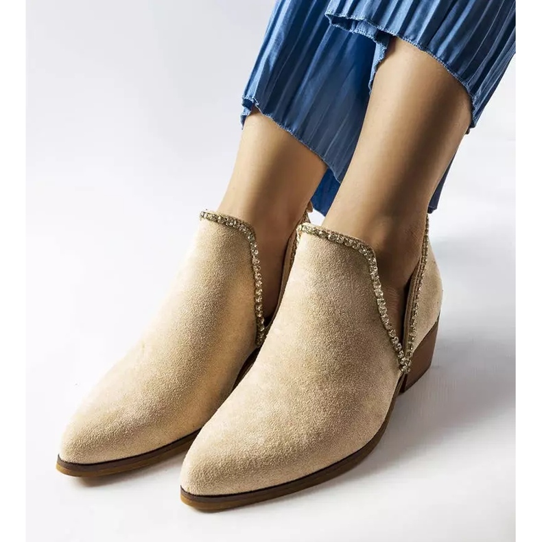 Béžové kotníkové boty zdobené kamínky Ditten béžový 1