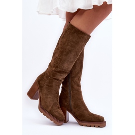 FJ1 Virdana Olivové semišové boty s masivními podpatky zelená 1