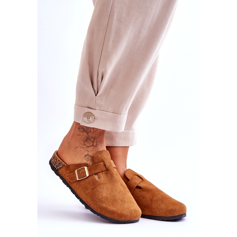 Semišové žabky na platformě Camel Cork hnědý 3