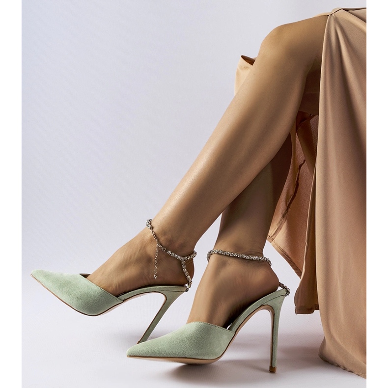 Zelené claude žabky na vysokém podpatku s kamínky zelená 2 Zelené claude žabky na vysokém podpatku s kamínky zelená 2