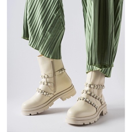 Béžové kotníkové boty zdobené perlami Callicratide béžový 1