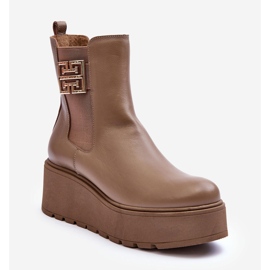 Lemar Dámské kožené kotníkové boty na masivní platformě, tmavě béžová Savira béžový 1