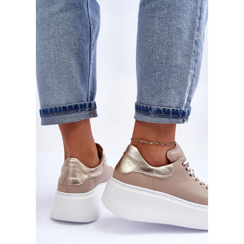 Lemar Dámské kožené sportovní boty na béžové platformě Milonia béžový 2